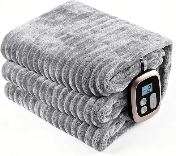 ReyyNio Electric Heated Blanket 72"x84" Full Size, with 4 Heating Levels&10 Hs Auto-Off, Soft Microplush Ribbed Texture for Bed Couch Home, Machine Washable, Full Body Warmth, Light Gray