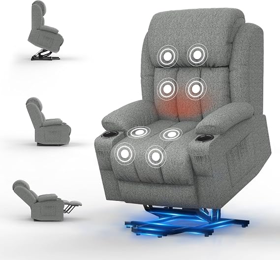 Electric Adjustable TV Chair Standing Aid Massage Chair with Massage Heat Function Senior Chair for Seniors 2 Side Pockets and Drink Holder USB + Type C Connection