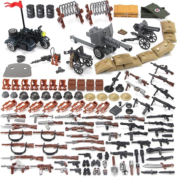 WW2 Military Weapons Pack Toy Building Set for Soldier Figures Bricks Model Army Equipment Gear Piece Kit