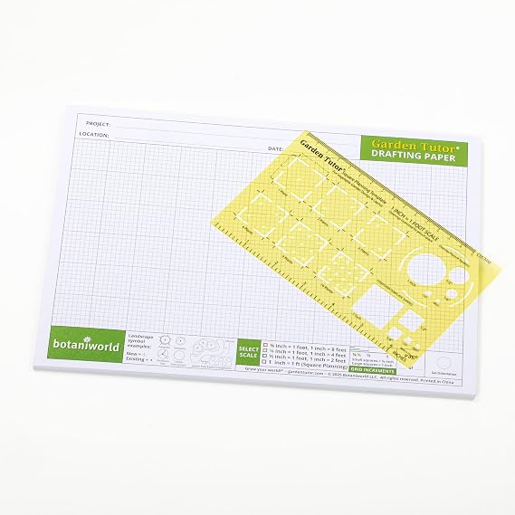 Garden Tutor Square Planning & Drafting Kit Plan High-Yield Vegetable Gardens with Durable Stencil, Graph Paper & Guide for Grid or Row Designs