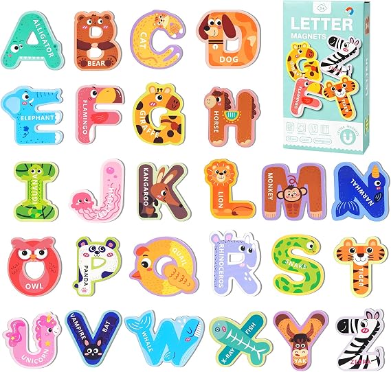 Magnetic Letters for Kids, 26 Animal Alphabet Magnets, Large Uppercase ABC Fridge Magnets for Preschool Learning, Letter Recognition & Spelling, Ages 3-5