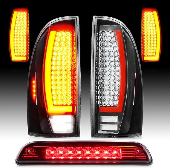 LED Tail Light Assembly + 3rd Third Brake Cargo Lamp Fit for Toyota Tacoma 2005-2015, Rear Taillight and High Mount Stop Light, 3 Pcs