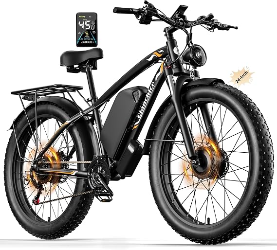 Peak 9000W Dual Motor Electric Bike Long Range Ebike for Adults 40-45MPH 100 Miles, Fat Tire Electric Bike 24Inch, 58V 36AH Commuter Electric Bicycles Ebike for Men Women, Hydraulic Disc Brake,UL 2849