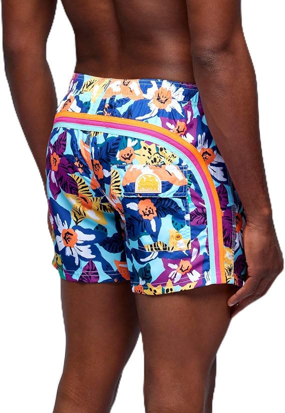 SUNDEK Mens Elastic Waist Boardshort, Swim Trunks 14" Length 5" Inseam