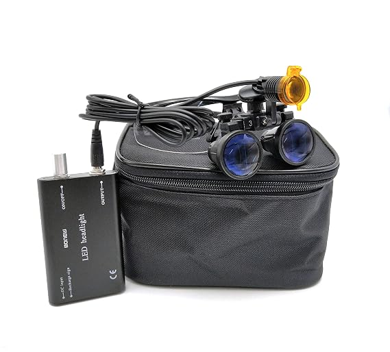3W LED Headlight Lamp with Filter +3.5X 420mm Binocular Loupes Optical Glasses Bag (Black)