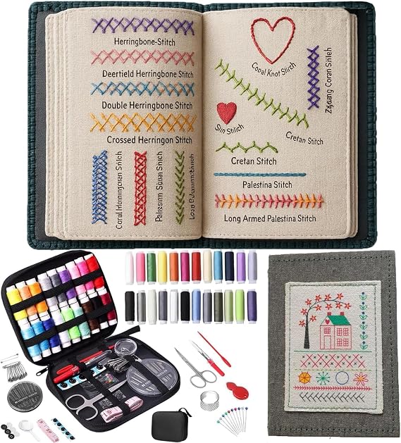 Jognee 2026 Embroidery Pattern Book Set Embroidery Stitch Book Portable Embroidery Pattern Book for All Occasions 106 Patterns with Tools and Instructions Perfect for Beginners and Craft Lovers