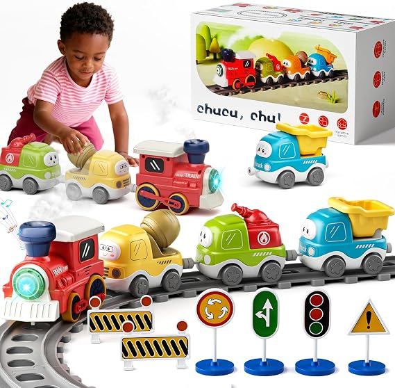 Electric Train Set for Toddlers | Sound & Lights, Magnetic Connection, Tracks & Road Signs, Christmas Birthday Gift for 3 4 5 6 Year Old Boys Girls