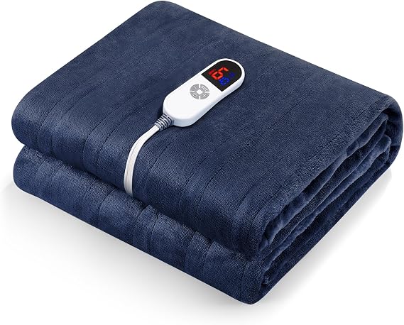 CURECURE Heated Electric Blanket Twin Size 62" x 84" Flannel Heated Blanket with 6 Heating Levels & 10 Hours Auto Off, Comfort Warm Blanket for Home Office Use, Machine Washable