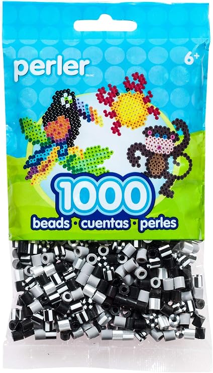 Perler Beads Fuse Beads for Crafts, 1000pcs, Newsprint Striped Black, Grey, and White