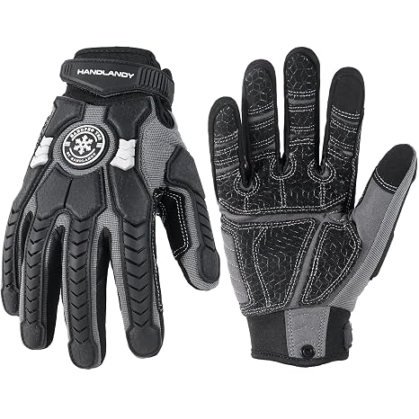HANDLANDY Winter Water Resistant Work Gloves for Men, Insulated Heavy Duty Impact Glove for Cold Weather (Black-insulated, 2X-Large)