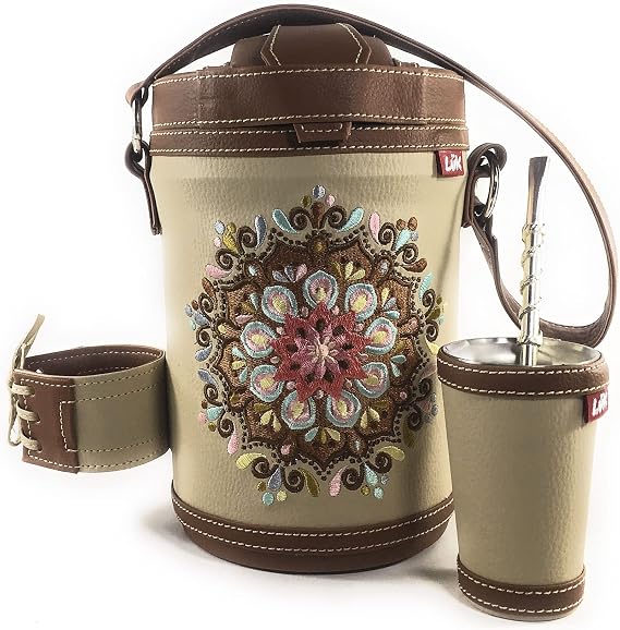 Kit Terere Yerba Mate Luk termos |Diseno Mandala Marron | Set Terere Yerba Mate termos + Bombilla + Guampa vaso