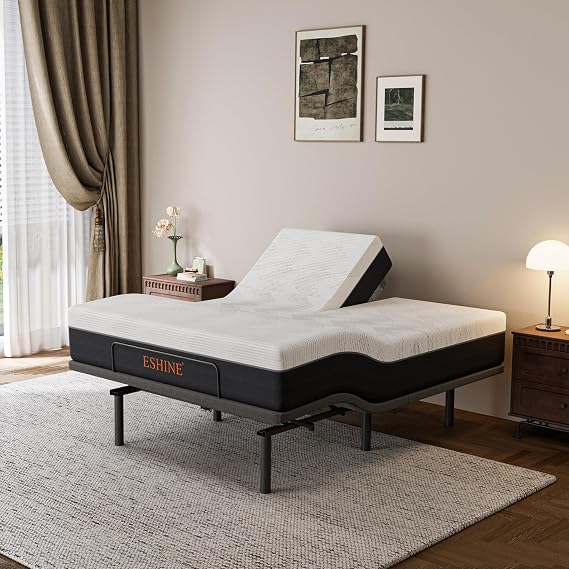 ESHINE Split Queen Adjustable Bed Frame with 12" Mattress, Massage Function