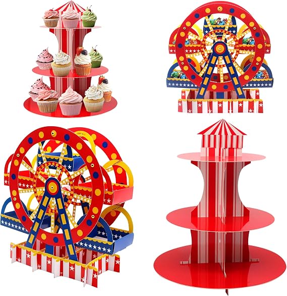 4 Sets Carnival Theme Ferris Wheel Centerpieces and Cupcake & Candy Stands