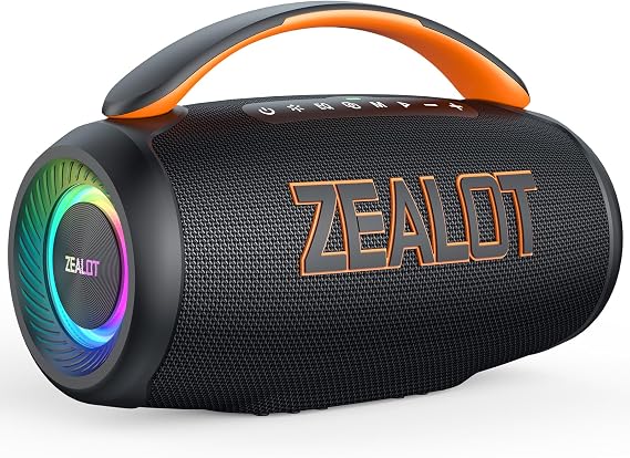 ZEALOT Portable Bluetooth Speaker, 80W Peak Waterproof Loud Booming Sound Speakers, Dual Pairing, XBass, 20H Playtime, Outdoor Speaker with Handle for Camping, Beach, Party, Backyard(Black)