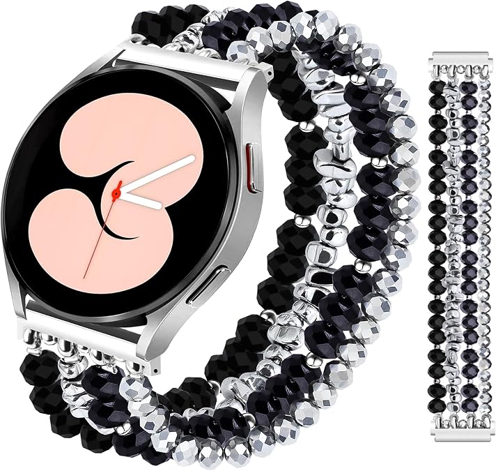JR.DM Beaded Bracelet Compatible with Samsung Galaxy Watch 7/6/5/4/Active 2 40mm 44mm/Watch 6 Classic 43mm 47mm/Watch 5 Pro 45mm/Watch 4 Classic 42mm 46mm, Dressy Elastic Handmade 20mm Strap for Women
