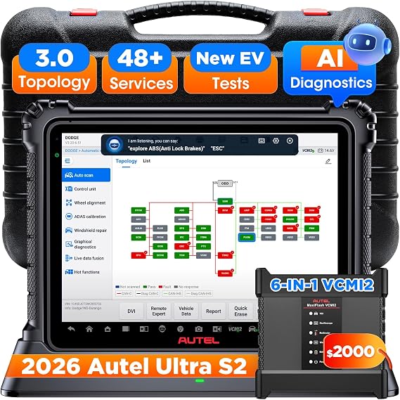 Autel MaxiSYS Ultra S2 AI Scanner: 2026 Top Intelligent Scan Tool, Up of Ultra EV MSUltra Elite II Pro MS909 MS919, 6-in-1 VCMI2, Topology 3.0, Motor Truspeed, 48+ Service, OE Programming, EV Tests