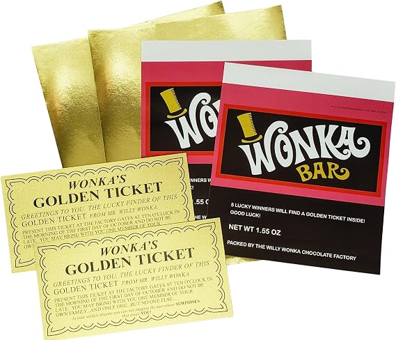 Regular Size Candy Wrapper and Golden Tickets - Pack of 2 (Candy Not Included)