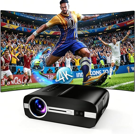 LED Projector 4K with WiFi and Bluetooth 1800ANSI Ultra HD Smart Daylight Projector Home Cinema Outdoor Film Built-in Apps Android TV DSP Audio 4D Keystone Correction HDR for Gaming Ceiling 300 Inch Display
