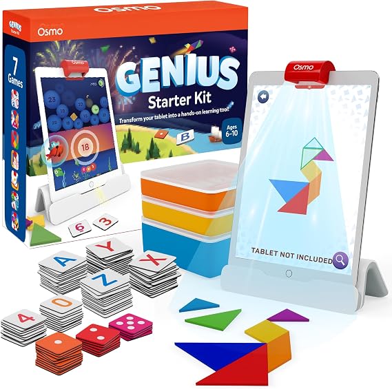 Osmo - Genius Starter Kit for iPad + Family Game Night - 7 Educational Learning Games for Spelling, Math &amp; more - Ages 6-10 - STEM Toy (Osmo iPad Base Included - )
