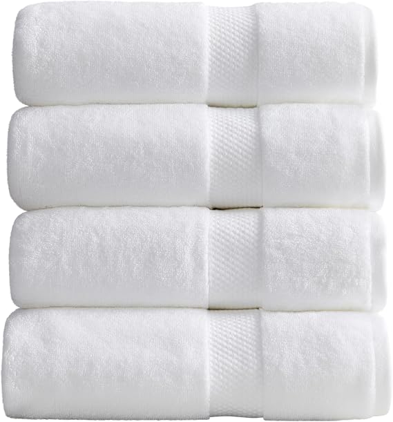 100% Cotton Luxury Hotel Bath Towel Set | 4-Pack | White | Luxury Hotel Design | Absorbent & Quick-Dry Bathroom Towels | Textured and Durable Cotton Towels for Bathroom | OEKO-TEX
