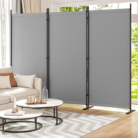 Room Divider 6FT Folding Privacy Partition Screen, 103'' W Freestanding Wall Divider for Room Separation, Portable 3 Panel Room Divider Panel Privacy Screen for Dorm Studio Office, Grey