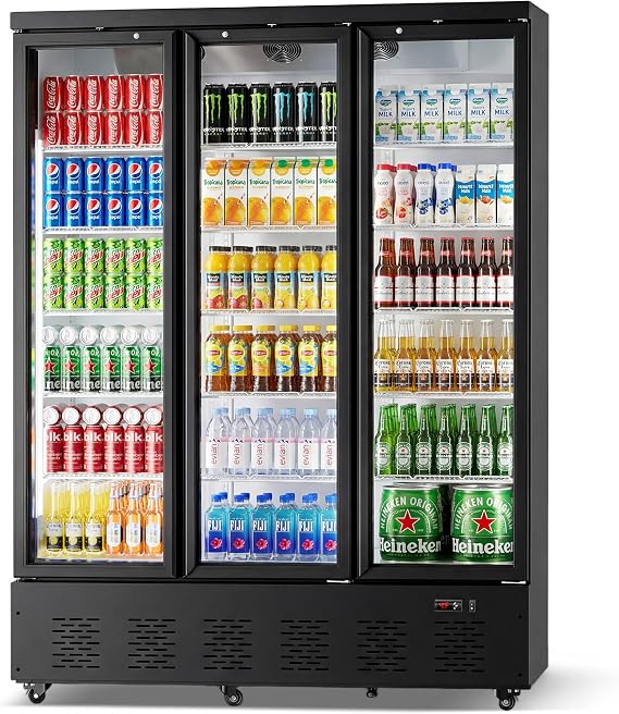 45 Cu.Ft Commercial Beverage Refrigerator, 2 Glass Door Merchandiser Refrigerator with Lock, Upright Reach-in Display Cooler for Restaurant, Bar and Grocery, 10 Adjustable Shelves, 32F-47F