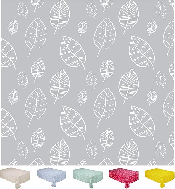 Home Direct Large Rectangular Oilcloth PVC Wipe Clean Tablecloth 140cm x 240cm 55x94 Leaves Light Grey
