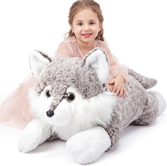 IKASA Large Wolf Stuffed Animal Plush Toy,78cm Giant Cute Jumbo Soft Toys,Huge Big Size Plushy Fluffy Fat Oversized Plushie,Gifts for Kids