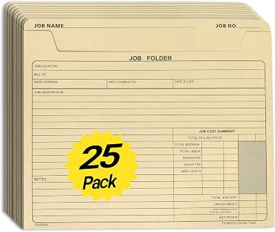 25-Pack Heavy Duty Manila Job Folders 10x12 Inch – Preprinted Project Management File Jackets with Job Tracking & Cost Calculation Fields – for Construction, Manufacturing, Maintenance