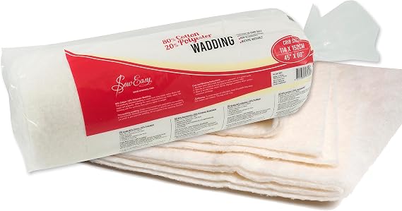 Sew Easy Quilting Batting Wadding 80% Cotton 20% Polyester Washable Crib Size 114.3 x 152.4cm 45 x 60”