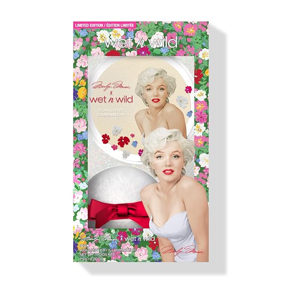 wet n wild Marilyn Monroe Icon Highlighter, Ultra-Reflective Luminous Powder, Buildable Glow with Iridescent Pearls, Includes Sponge, Cruelty-Free Cool Champagne