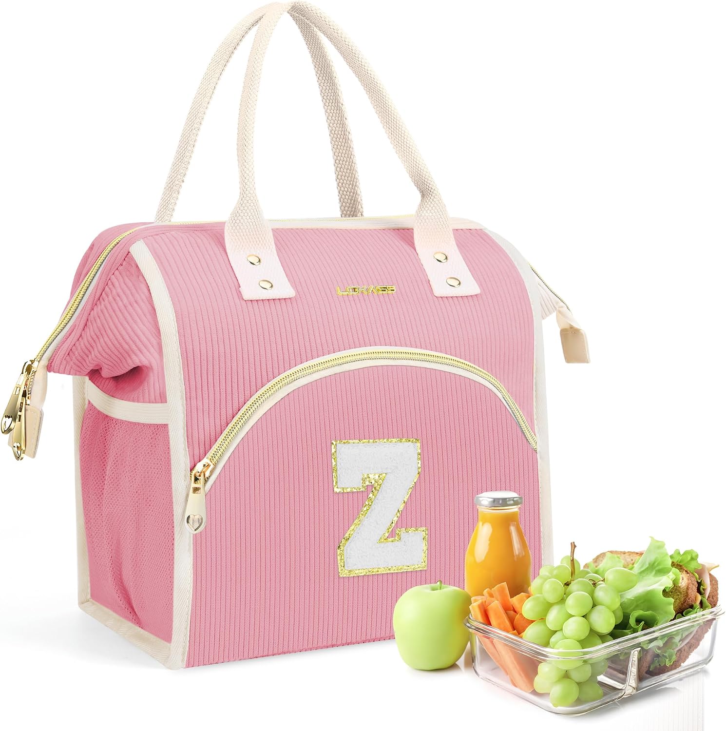 Lunch Bag Women Reusable Insulated Lunch Box, Preppy Initials Lunchbox, Leakproof Large Adults Lunch Tote Cooler Bags for Working, Outdoor Picnic, Hiking-Birthday Gifts Pink Z