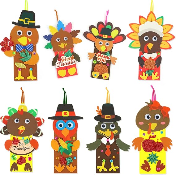 Malhaii Fall Thanksgiving Crafts for Kids Adults, 24 Set Turkey Crafts Kits DIY Thanksgiving Activity Fall Party Favors Classroom Prizes Friendsgiving Gifts Thanksgiving Crafts for Kids Age 4 8 12