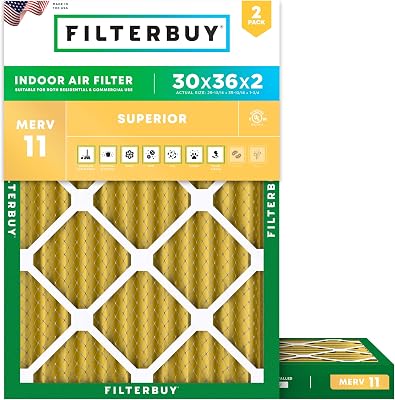 Filterbuy 30x36x2 Air Filter MERV 11 Superior Pet & Allergy Defense 2-Pack, Electrostatic Pleated HVAC AC Furnace Filters Replacement, Made in USA Actual Size: 29.81 x 35.81 x 1.75
