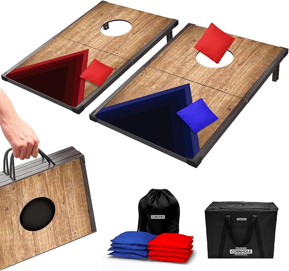 Portable Cornhole Board Set 24"x15", Foldable Wooden Travel Corn Hole Game