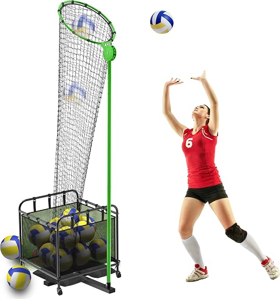 Volleyball Setter Training Equipment Net with Portable Volleyball Cart with Wheels, Volleyball Practice Equipment 5 Height Options and Adjust The Target Hoop Angle by 10 Angles