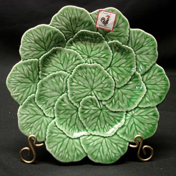 Bordallo Pinheiro Majolica Green Geranium Leaf Salad Plates, Set of 4