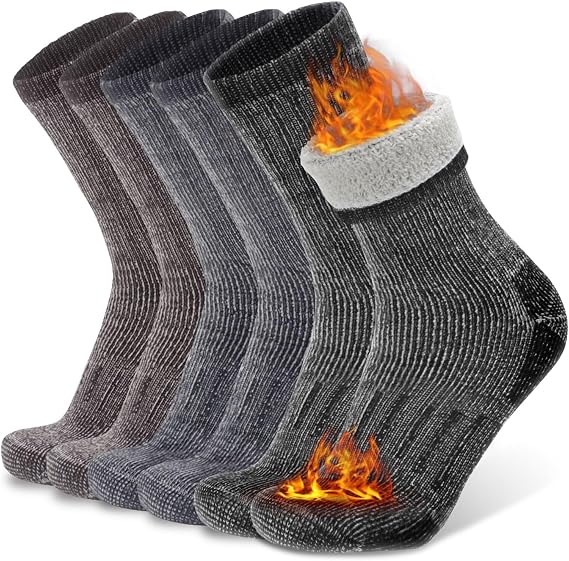 Busy Socks 3 Pack Winter Thick Cushioned Crew Merino Wool Hiking Boot Socks