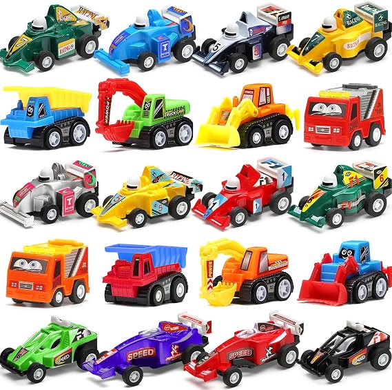 20 Pack Mini Pull Back Cars, Construction Trucks and Race Cars Set for Kids
