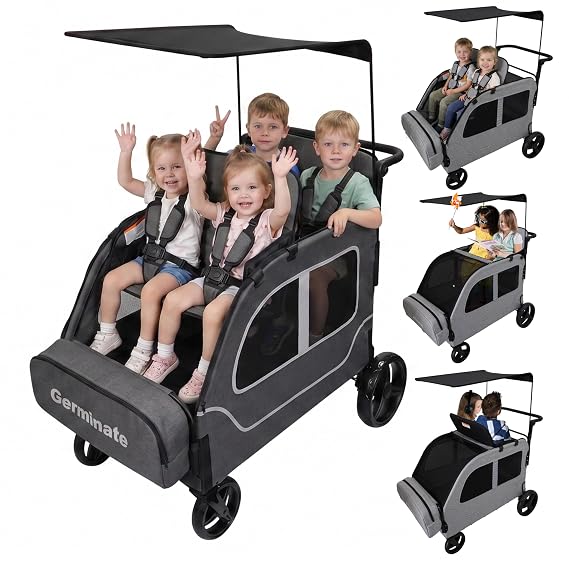 4 Seater Wagon Stroller, Triple Stroller for 2 3 Kids Toddler