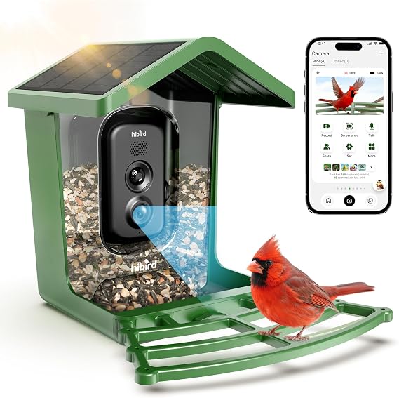 Hibird 4K HD Smart Bird Feeder with Camera Powered by Solar Power, 2.4GHz/5GHz WiFi Dual Automatic Bird Video Capture, Real-Time Notifications and Streaming in