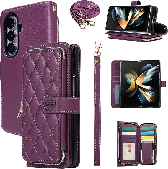 for Samsung Galaxy Z Fold 7 Case Wallet, 6-Card Holder, Dark Purple
