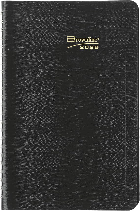 Brownline 2026 Essential Weekly Planner, Appointment Book, 12 Months, January to December, Twin-Wire Binding, 8" x 5", Black (CB75.BLK-26)