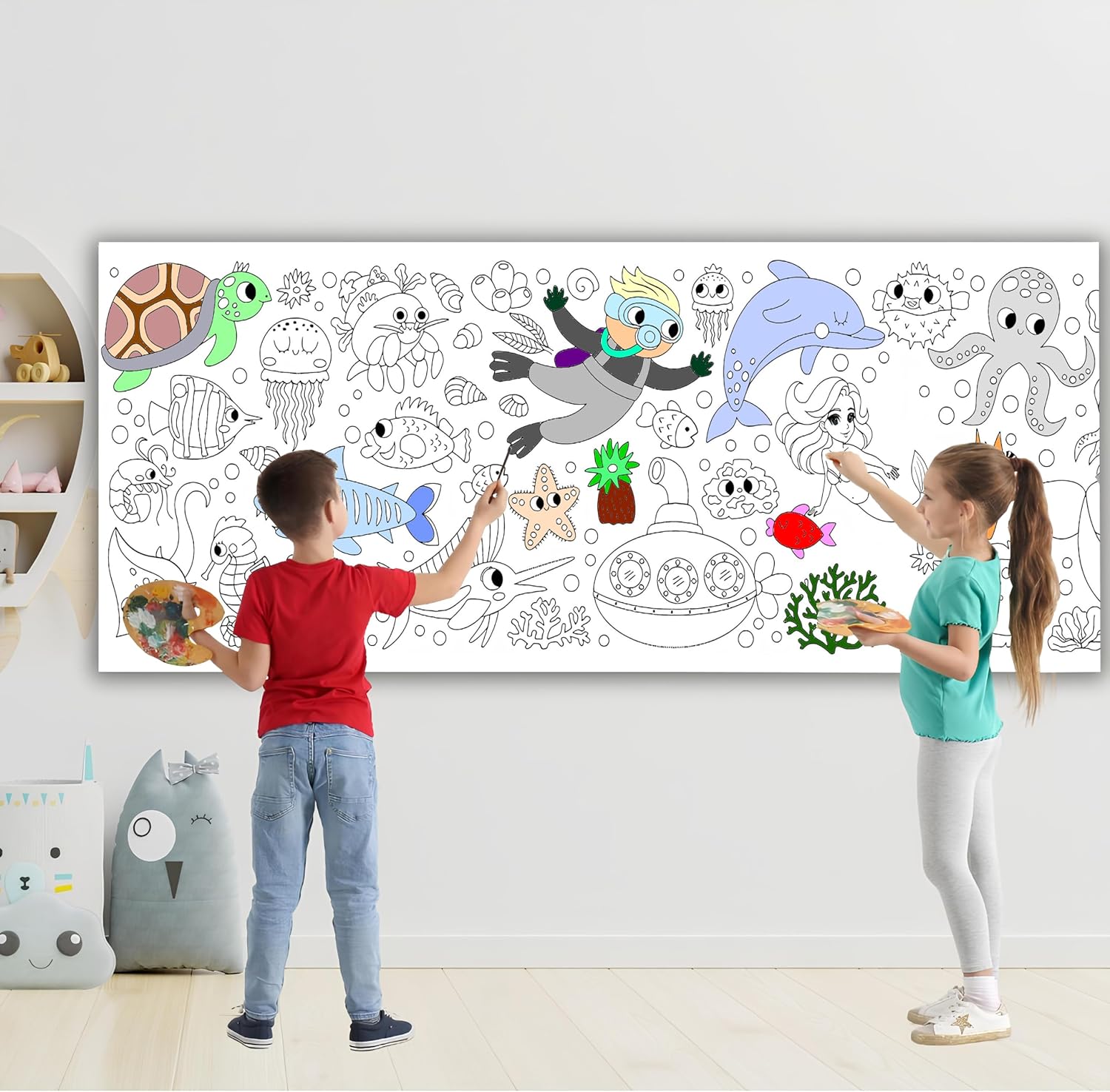 Marine Life Themed Giant Coloring Paper 2.5 Meters Roll Coloring Paper Activity For Children Kindergarten and Nurseries - Children Educational Coloring