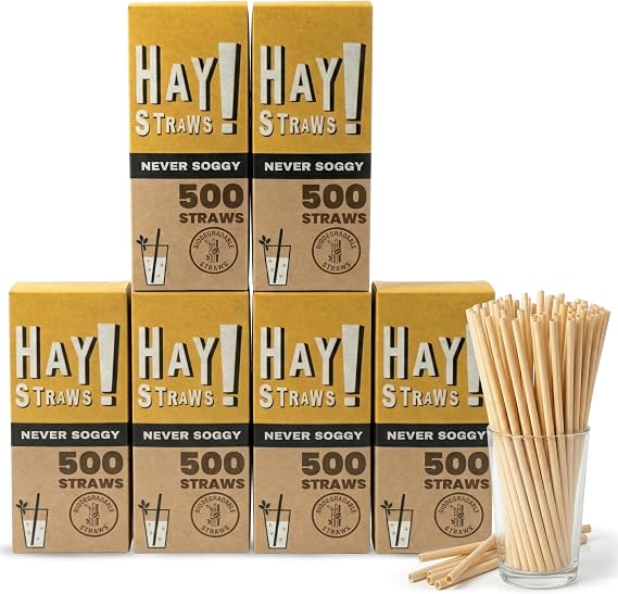 HAY! Straws 7.75" Regular Drinking Straws | 3000 ct 100% Biodegradable and Compostable | Durable, Non-Soggy, Gluten-Free | Eco-Friendly Alternative to Plastic and Bioplastic Straws