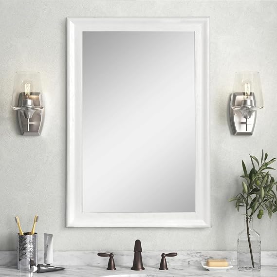 White Wall Mirror for Bathroom,Rectangle Rustic 24 x 36 inch Vanity Mirrors
