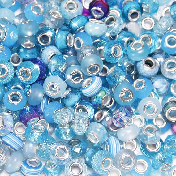 Exway 100pcs Light Blue Large Hole European Craft Beads for DIY Pens, Bracelets, Necklaces & More