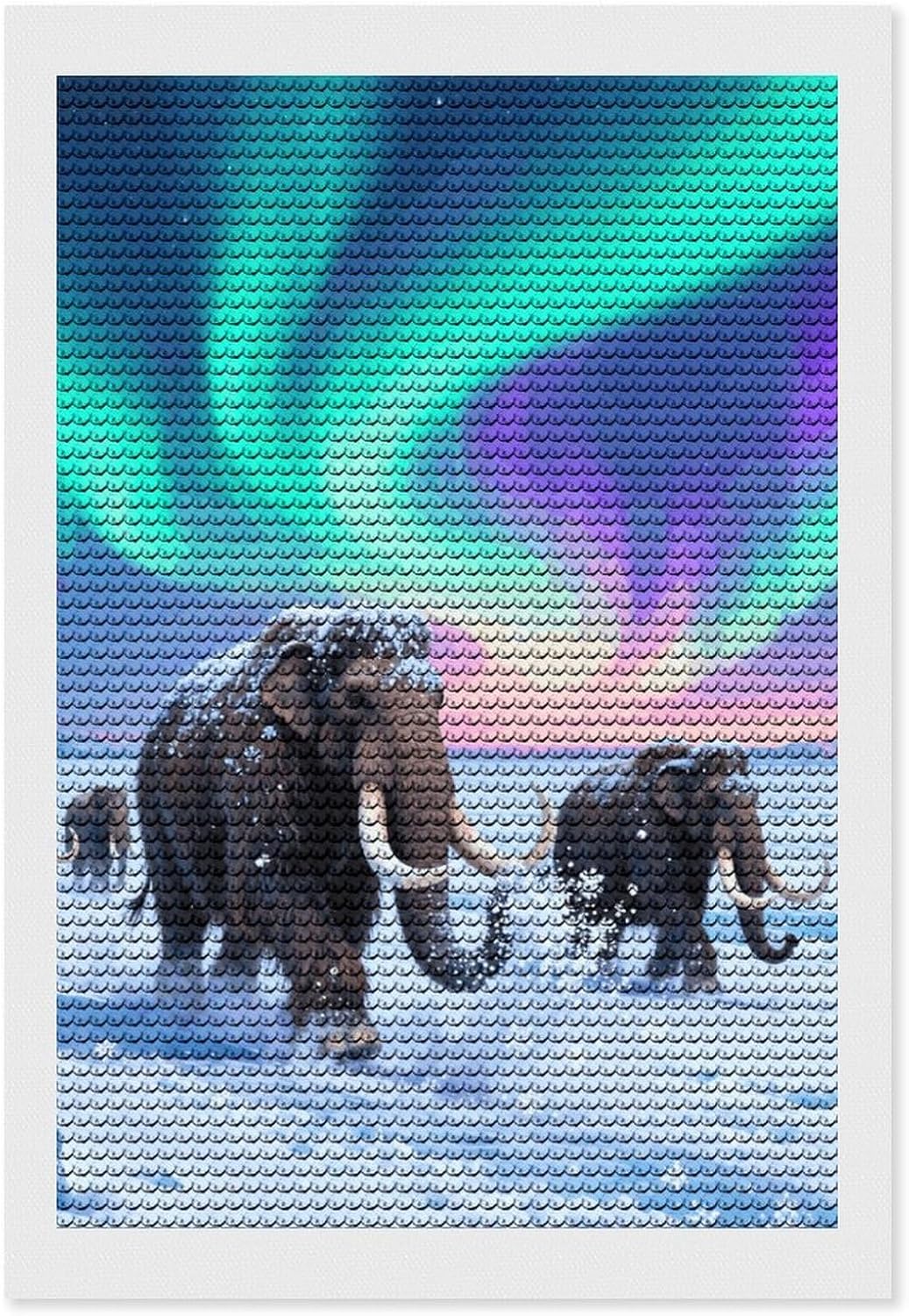 GHENBLT Mammoth Migration 5D Diamond Painting Kits for Adults Beginners Large Round Diamond Art Painting DIY Full Drill Diamonds Dots Wall Paintings Gem Art for Gift Home Wall Decor 8"x12"