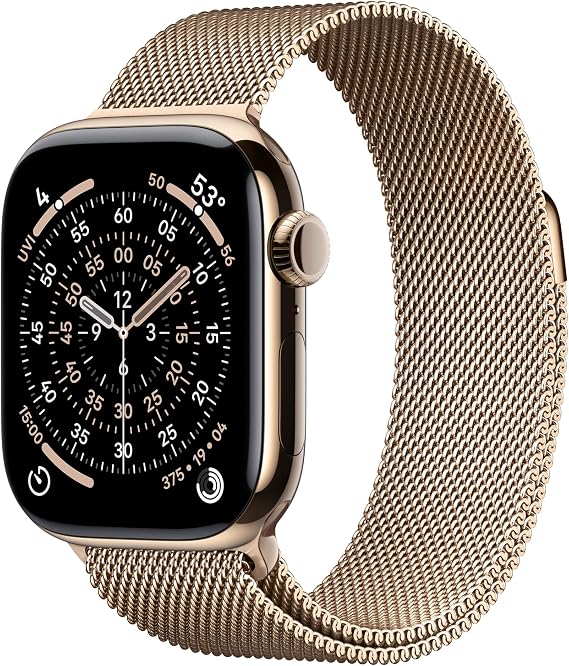 Apple Watch Series 11 GPS + Cellular 42 mm Gold Color Titanium Case Smart Watch and Gold Color Milan Loop - One Size. Sleep Score, Fitness Tracking,