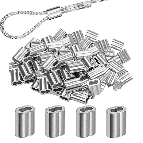 Aluminum Crimping Loop Sleeve 100Pcs, 2.5mm Cable Ferrule for 3/32" Wire Rope & Cables-Wire Rope Sleeves